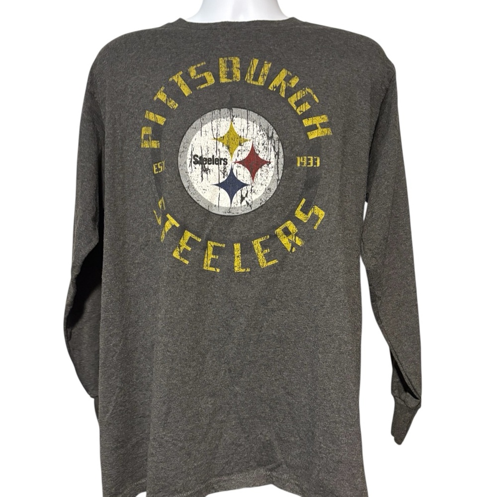 Mens NFL Team Apparel Gray Long Sleeve Pittsburg Steelers Tee Size L